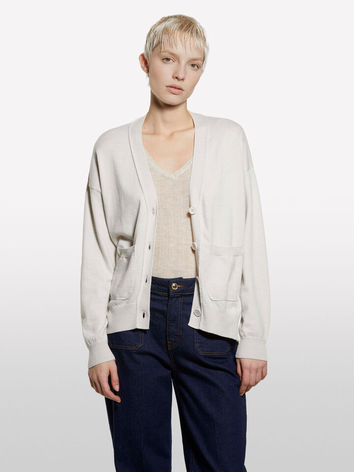Dove gray oversize fit cardigan - women's cardigans - Beige | Sisley image number 3